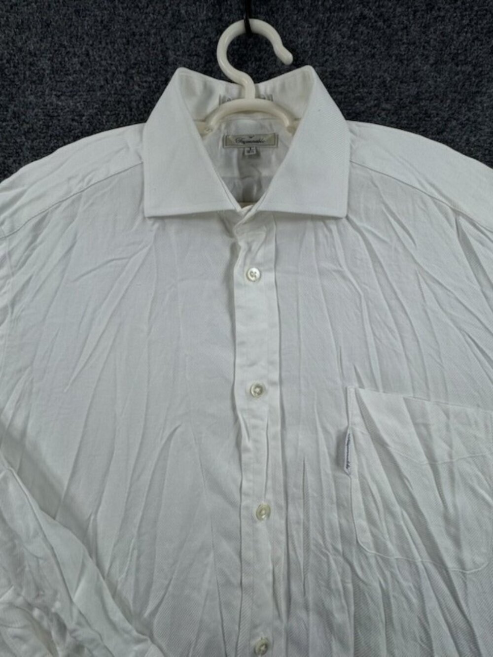 Faconnable Twill Cotton 16.5 White Long Sleeve Pocket French Button Up Shirt